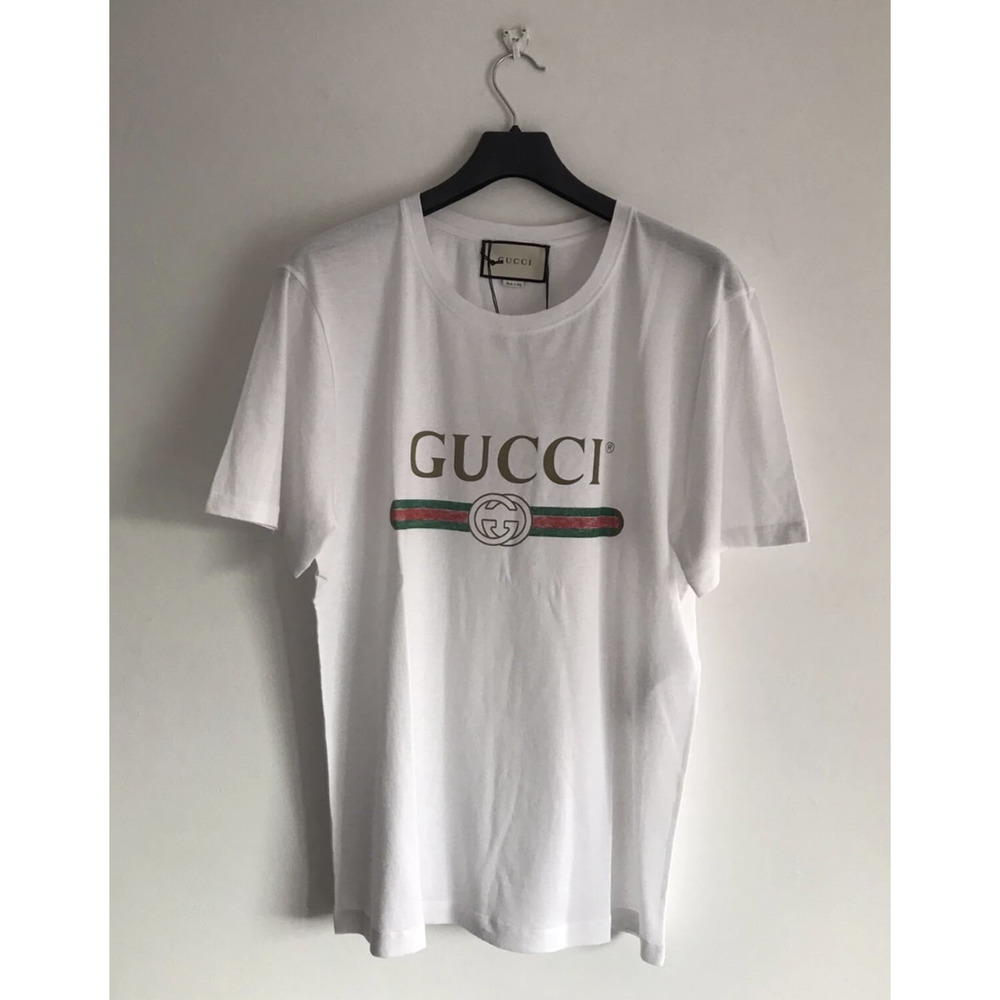 Gucci 1980 Printed Shirt T-shirt WHITE Washed size XL Distressed TEE Vintage